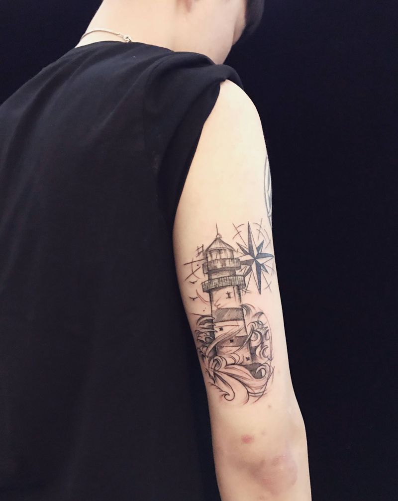 灯塔纹身图片_手臂纹身图案