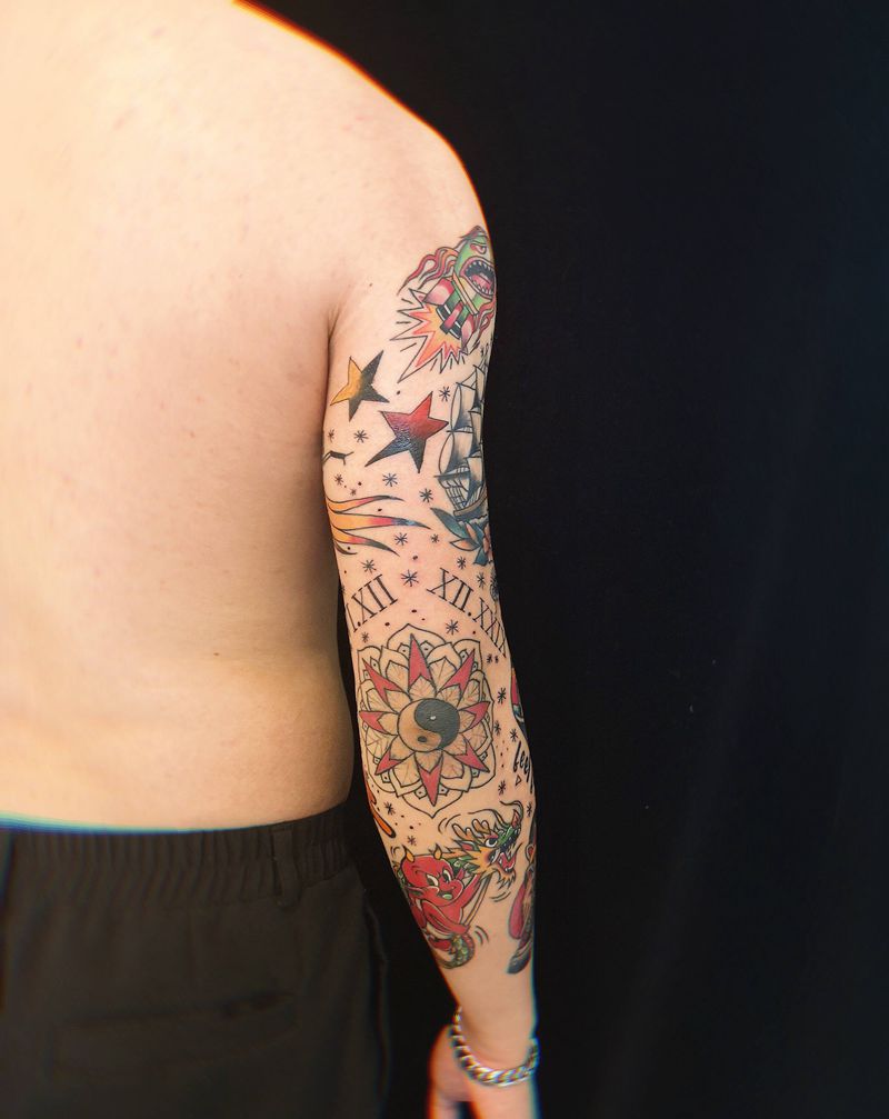 old school花臂纹身图片_手臂Old School纹身图案