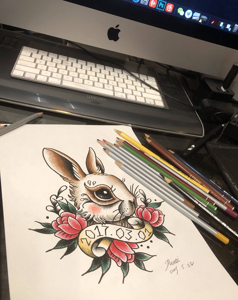兔子纹身图片_Old School纹身图案