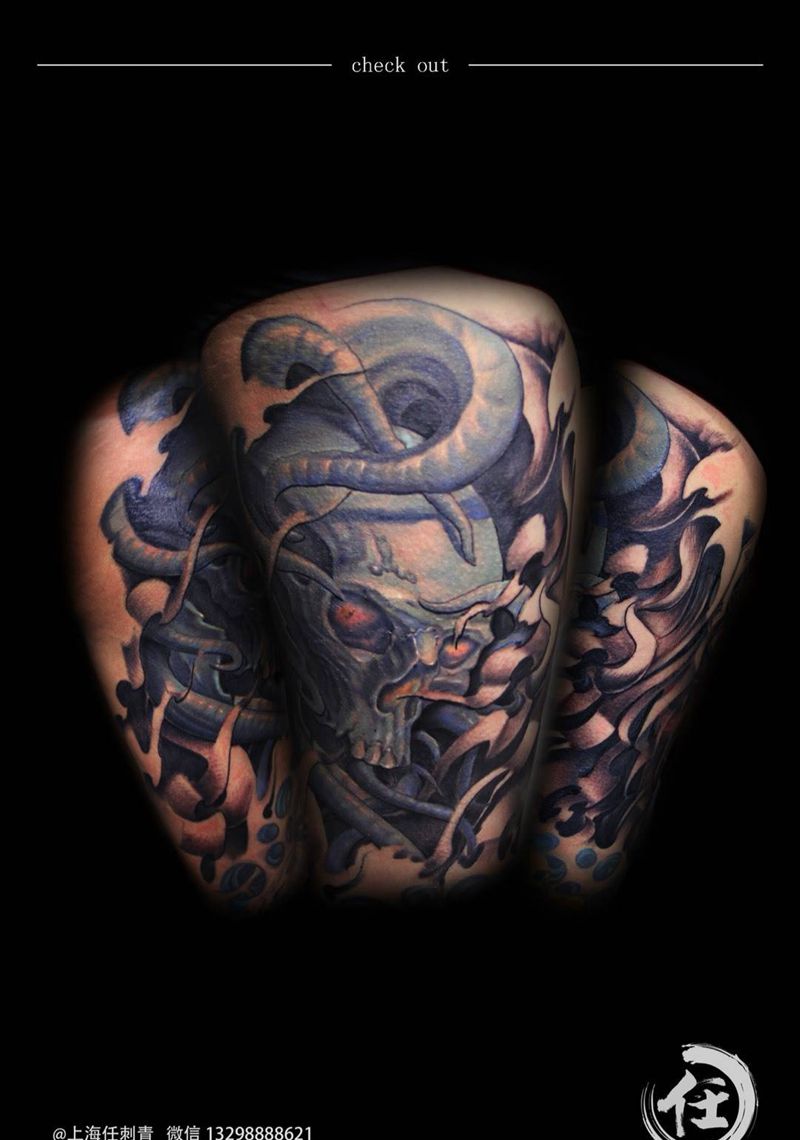 骷髅异性纹身图片_欧美写实鬼神宗教原创臀部腰部肩部背部腿部纹身图案