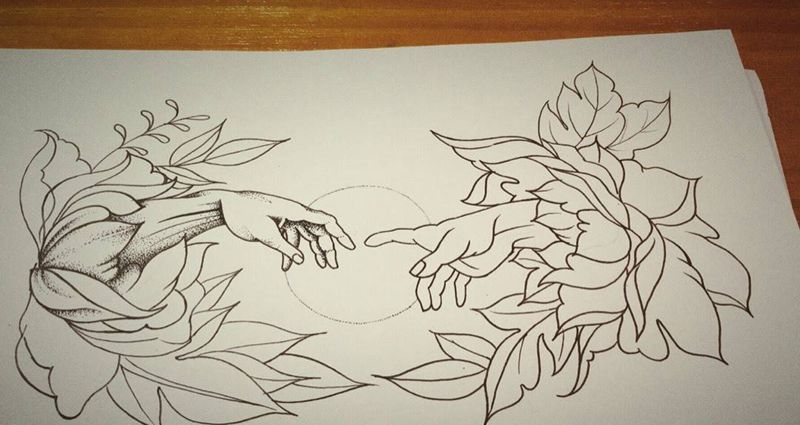 花 点刺纹身图片_手稿手臂腿部清新几何植物人物纹身图案