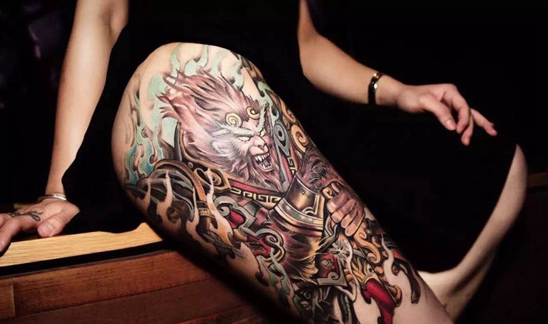 猴哥猴哥纹身图片_传统成品腿部臀部人物动物原创肖像鬼神国画纹身图案