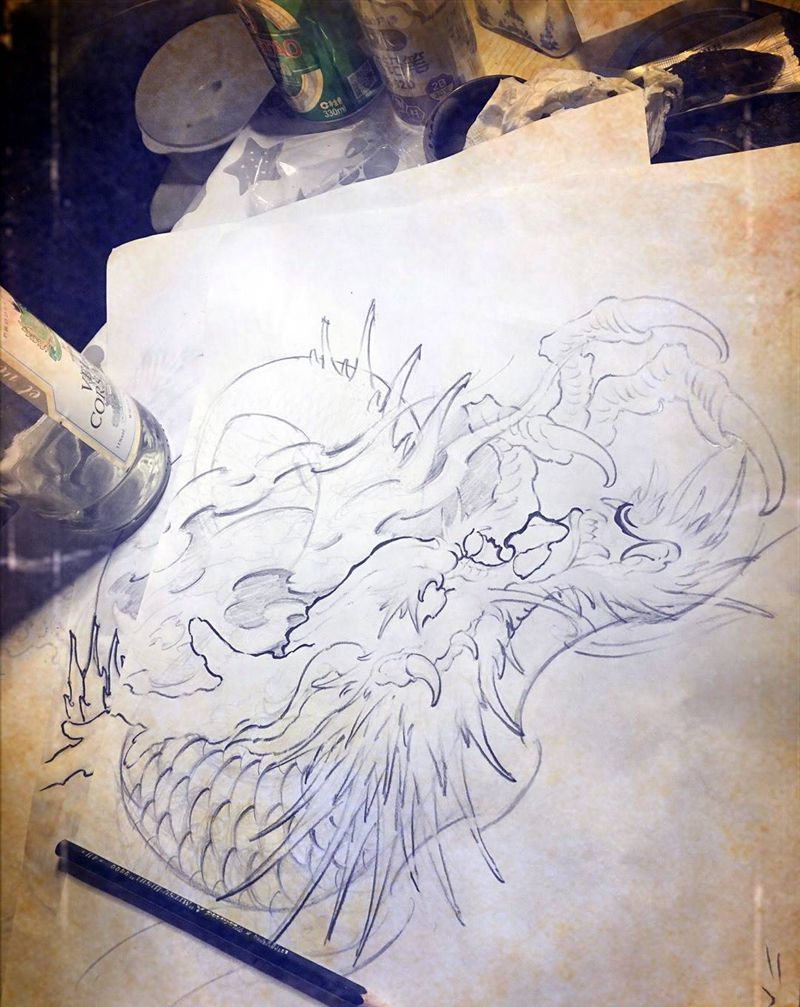 龙手稿纹身图片_手稿肩部腿部腰部传统国画原创动物鬼神背部纹身图案