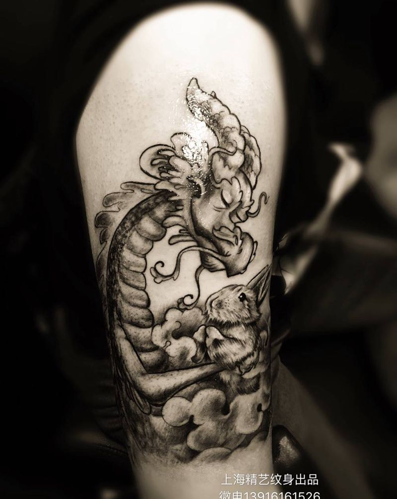 龙哥呵护兔子———原创纹身图片