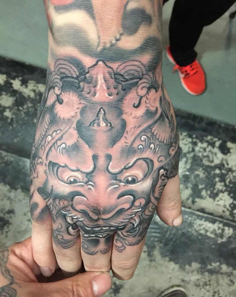唐狮手背纹身图片_成品手部传统国画原创动物习俗手臂脚部纹身图案