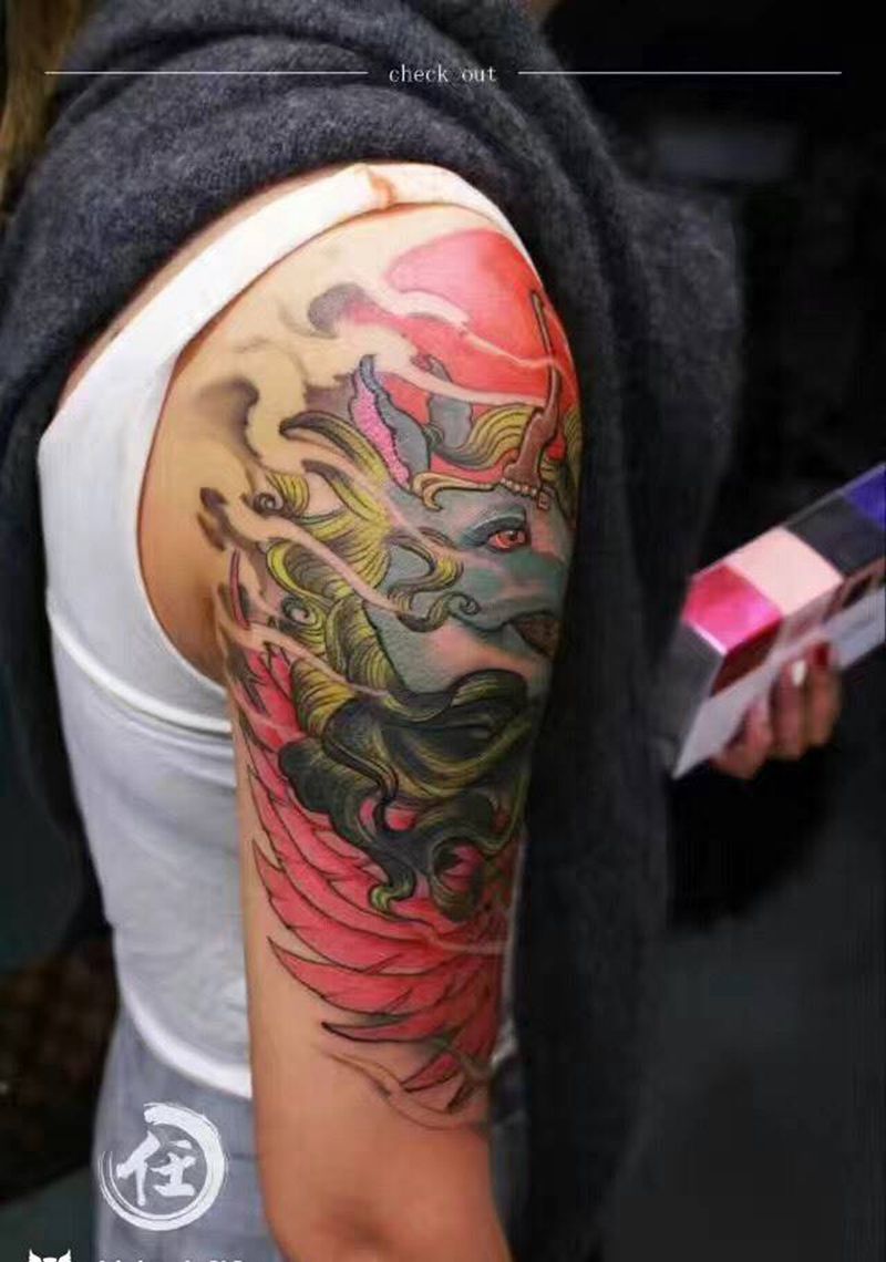 旧图遮盖纹身图片_成品肩部手臂欧美原创纹身图案
