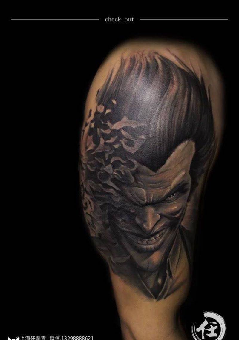 最近写实作品纹身图片_欧美成品肩部手臂腿部人物鬼神动物写实肖像纹身图案