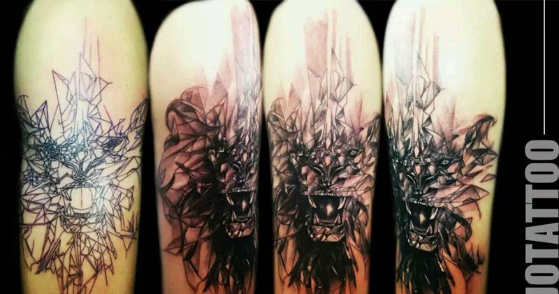 玻璃狮子纹身图片