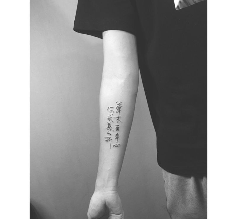 草木有本心，何求美人折纹身图片_成品手臂清新字符纹身图案