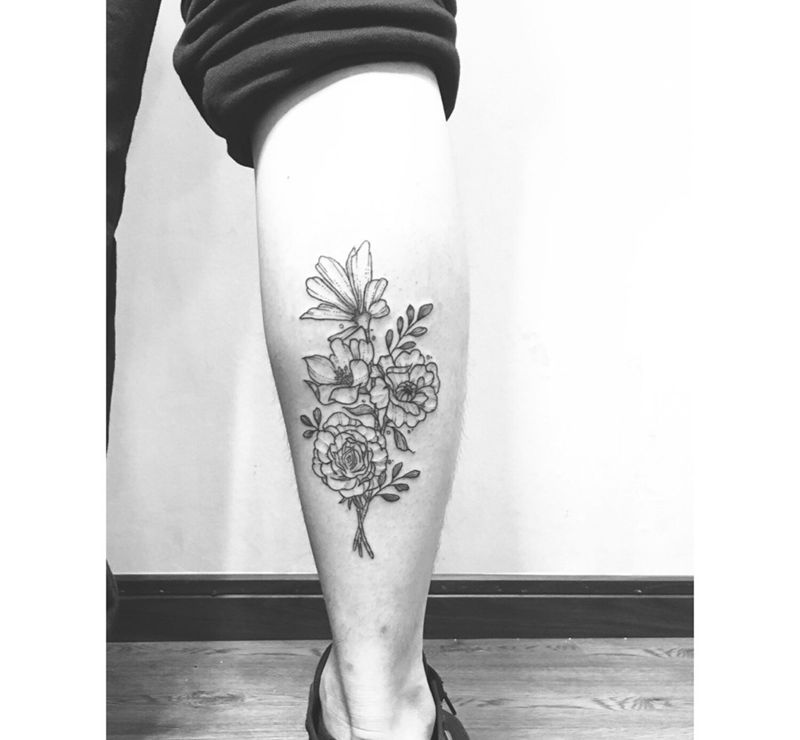 小清新  花纹身图片_成品腿部清新几何植物纹身图案