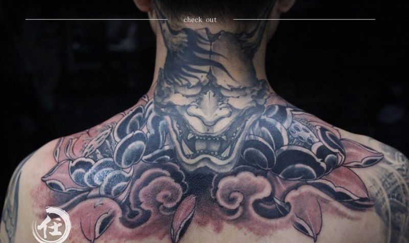 拼接设计 卒～纹身图片_成品颈部肩部背部传统原创植物纹身图案