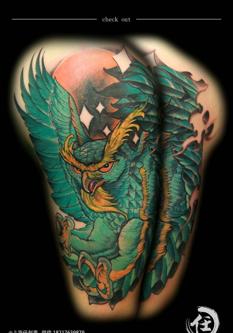 猫头鹰遮盖纹身图片_手臂欧美动物成品纹身图案