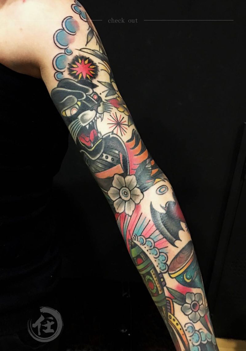 花臂纹身图片_欧美写实肖像传统手部脚部手臂腿部肩部背部纹身图案