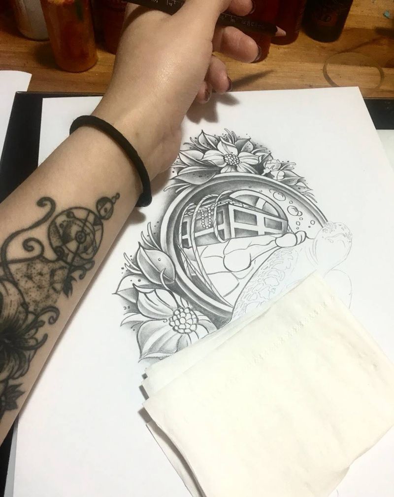 海龟  百宝箱  花纹身图片_手稿手臂腿部欧美清新动物植物图腾纹身图案