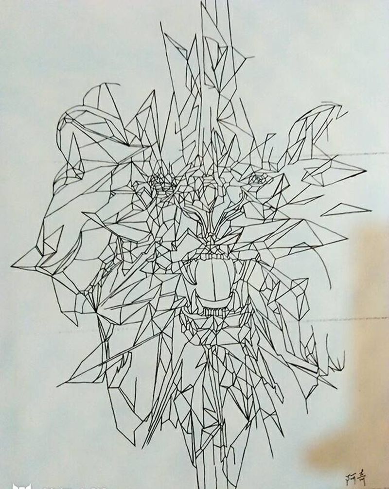 狮子，玻璃纹身图片