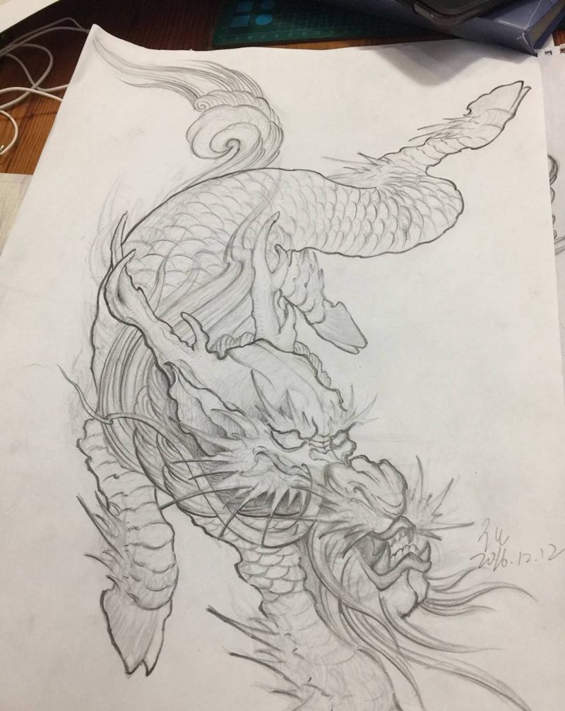 传统手稿俩张纹身图片_手稿手臂传统国画原创动物鬼神习俗肩部背部纹身图案