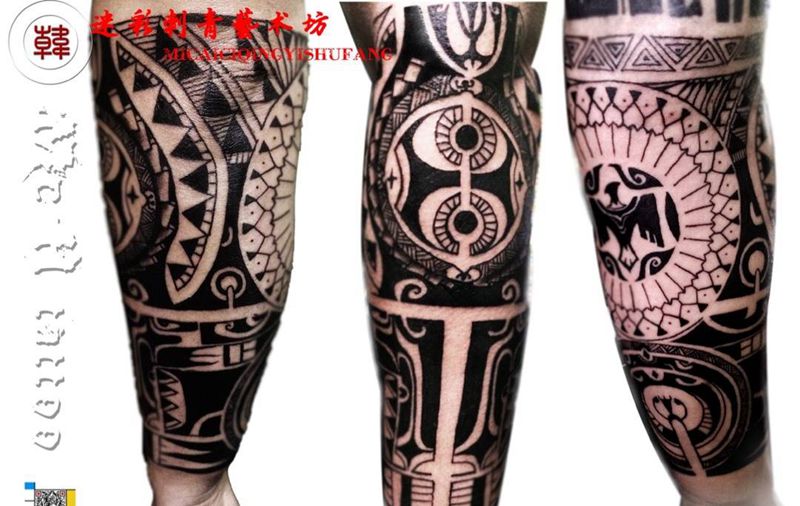 图腾包小臂接大臂纹身图片
