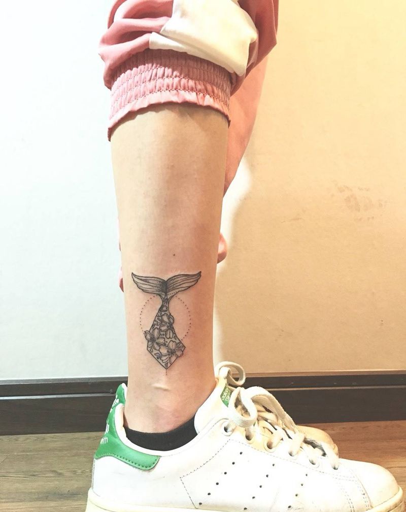 点刺小鲸鱼 清新小图纹身图片_成品腿部手臂清新几何动物纹身图案