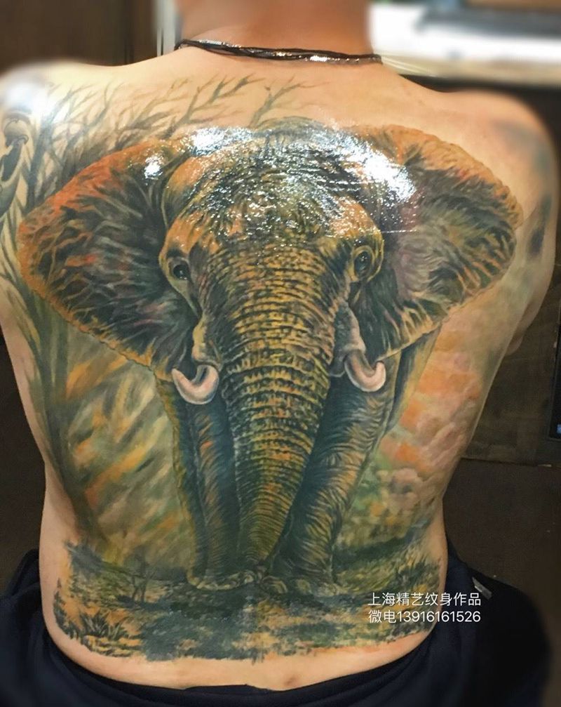 彩色大象纹身图片