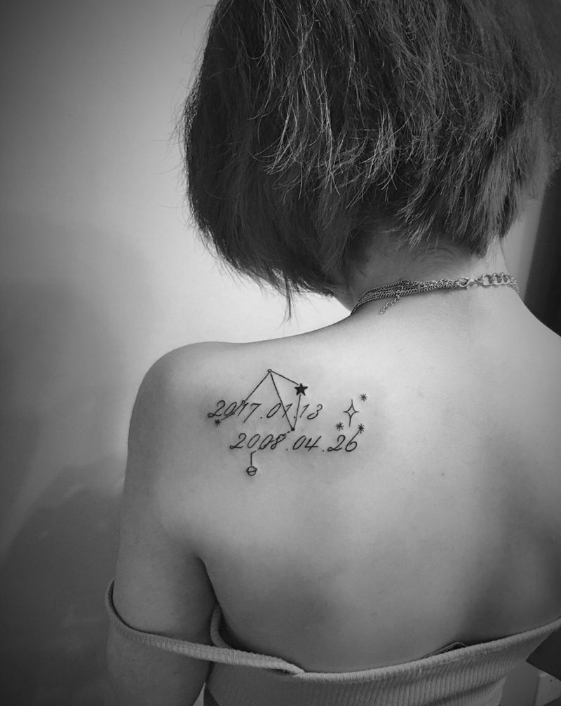 星座➕日期纹身图片_成品肩部清新几何字符原创纹身图案