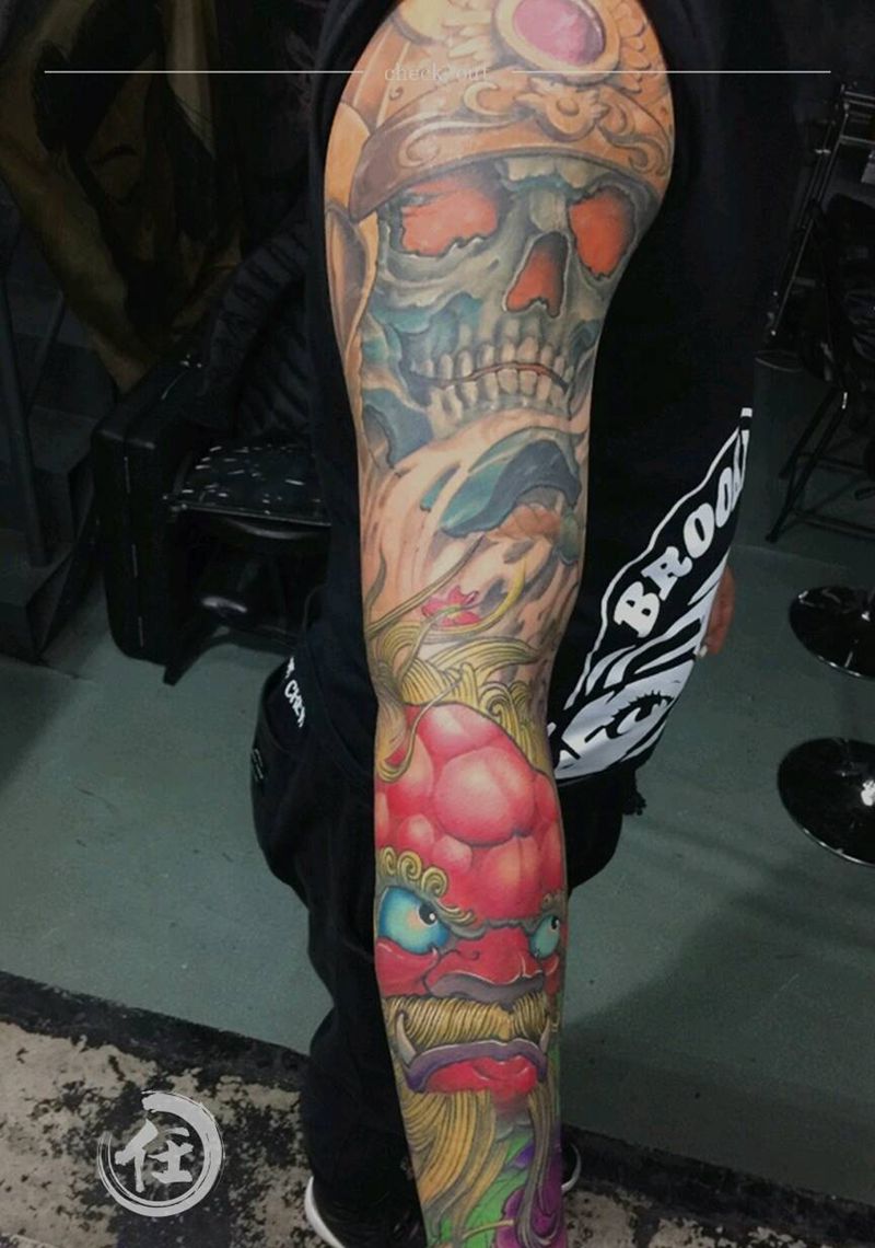 后续纹身图片_手臂传统动物鬼神成品纹身图案