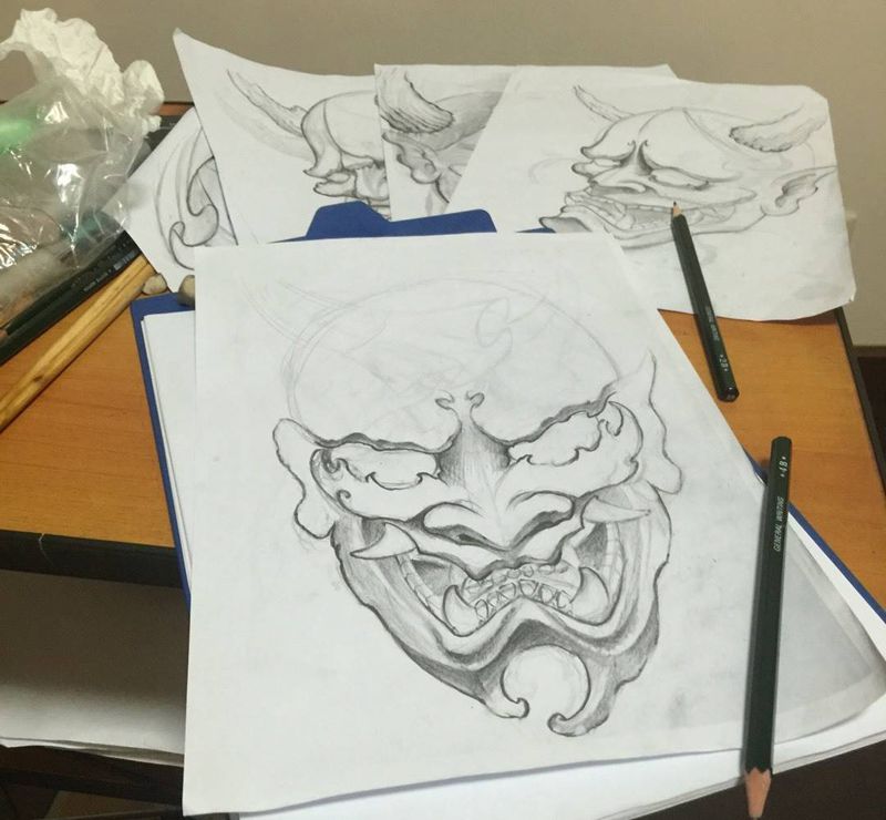 最近作品手稿纹身图片_成品手稿背部肩部手臂欧美传统写实人物鬼神纹身图案