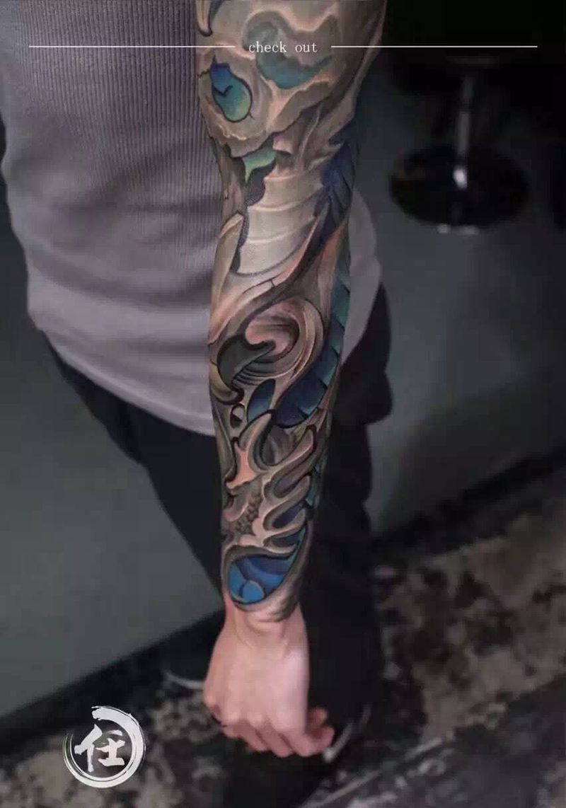 3D 生物机械纹身图片_成品手臂写实欧美原创纹身图案