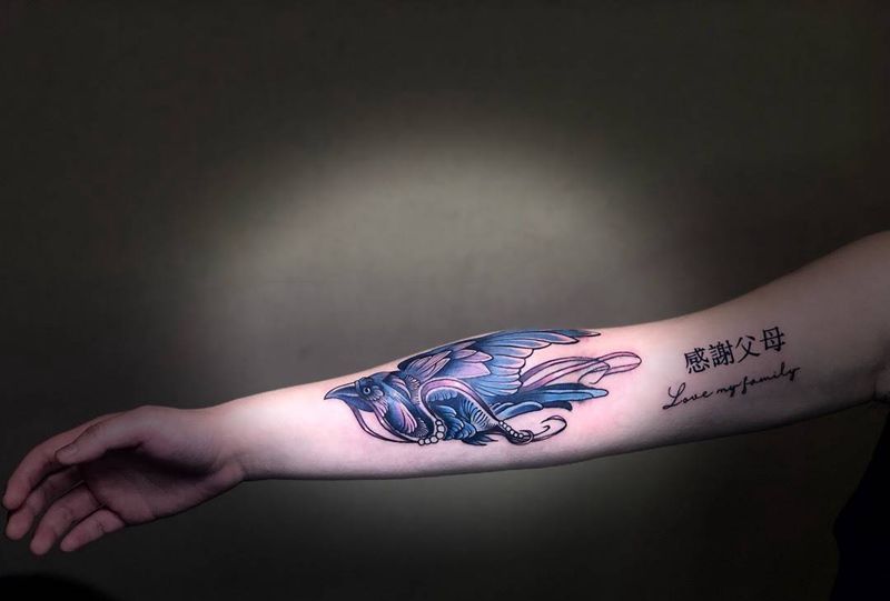 飞鸟纹身图片_手臂New School纹身图案