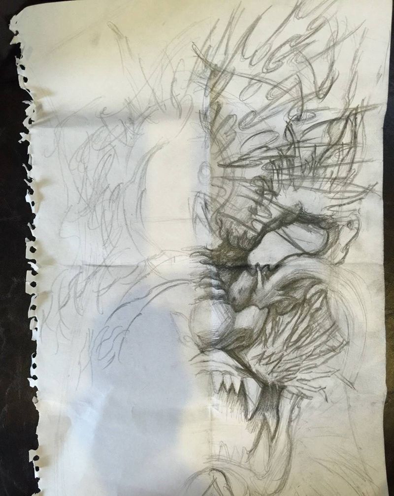 龙手稿纹身图片_手稿腰部背部胸部传统国画鬼神动物原创习俗纹身图案