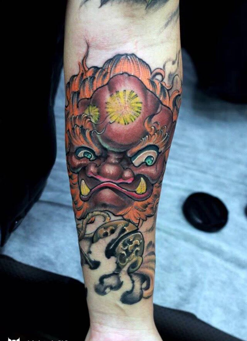 唐狮纹身图片_传统手臂手部成品原创动物国画腿部手稿习俗纹身图案