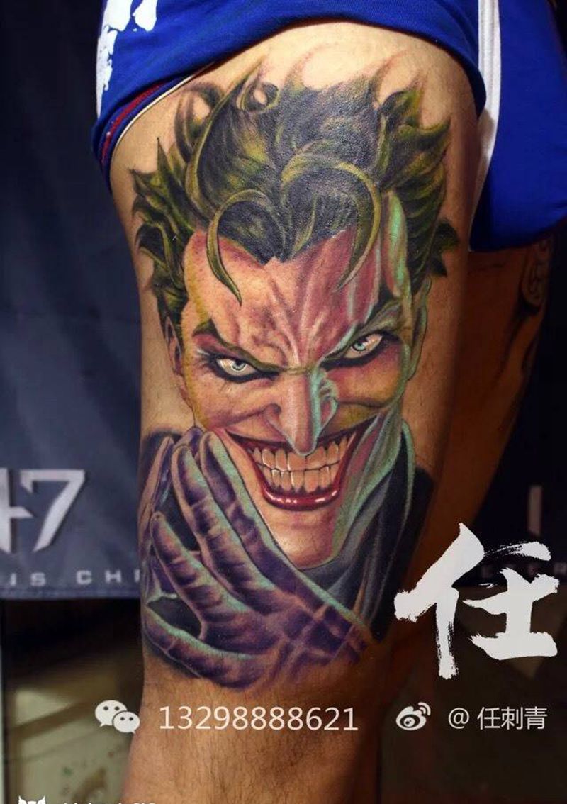 捷克纹身图片_写实欧美肖像人物成品腿部手臂肩部鬼神胸部纹身图案