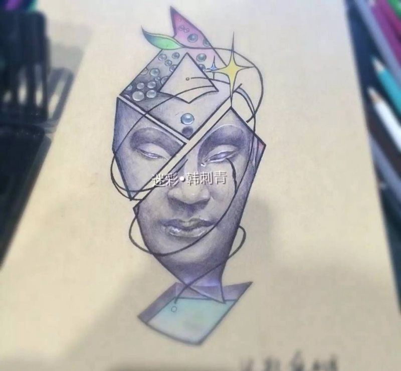 圆珠笔人物头像纹身图片