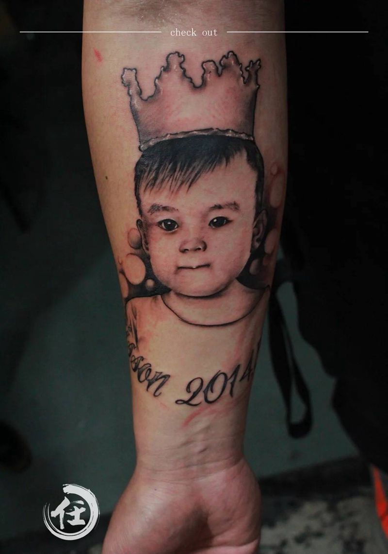 好爸爸标配纹身图片_成品手臂胸部欧美写实人物原创情侣肖像腿部纹身图案