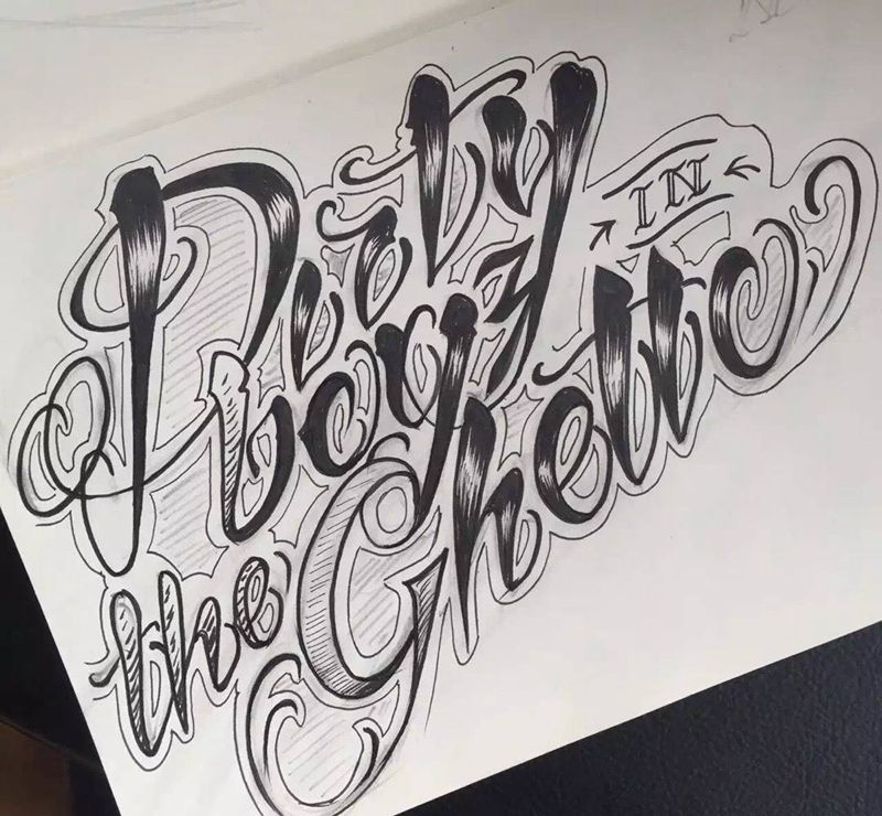 其卡诺大花体字纹身图片_欧美清新原创图腾字符腿部脚部手臂成品手稿纹身图案