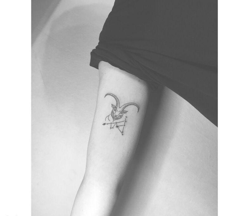 摩羯座纹身图片_成品手臂清新几何字符动物纹身图案