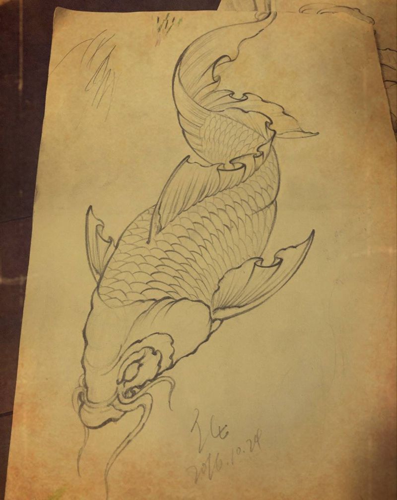 手稿招亲纹身图片_动物鬼神传统国画手稿腹部腿部手臂胸部原创纹身图案