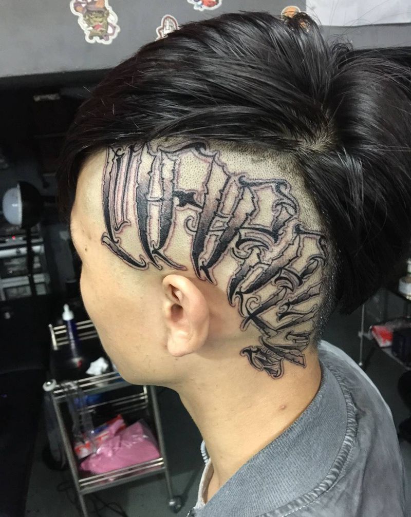 奇卡诺花体设计纹身图片_成品颈部欧美人物原创图腾字符清新纹身图案