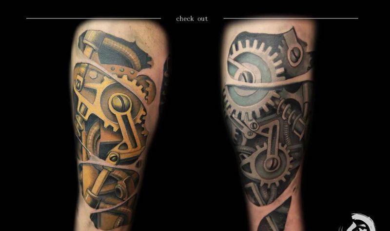 最近作品及教学花絮纹身图片_人物原创成品肩部腿部脚部欧美写实清新几何纹身图案