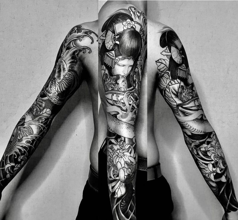 艺妓覆盖纹身图片