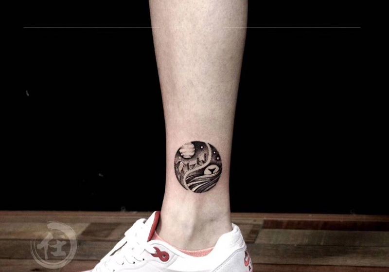 海有舟可渡 山有路可行纹身图片_成品脚部腿部手臂臀部背部清新几何静物胸部纹身图案