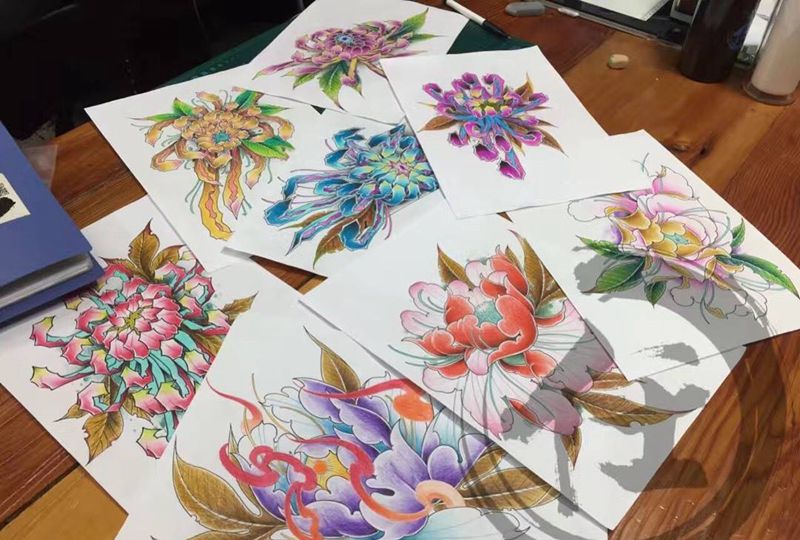 小莫school花手稿纹身图片_手稿肩部腰部腹部腿部手臂欧美清新原创植物纹身图案