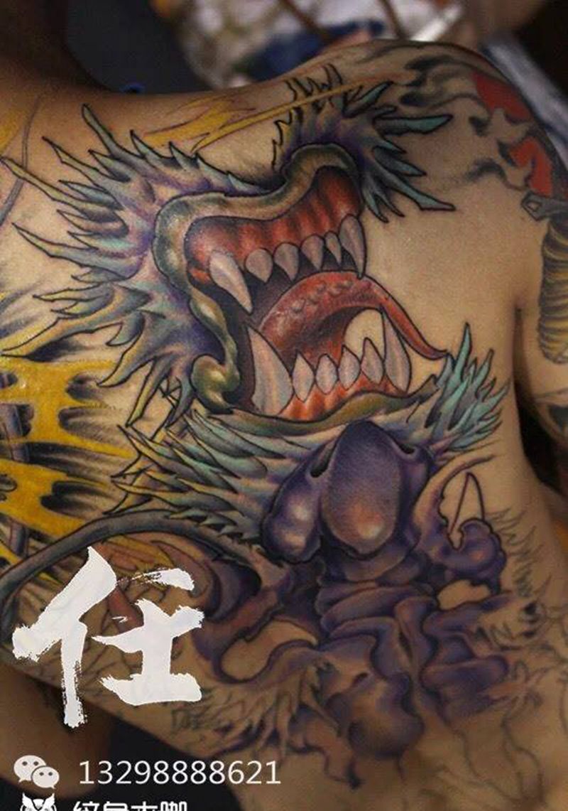 暴龙一纹身图片_传统背部成品动物原创习俗臀部肩部腰部国画纹身图案