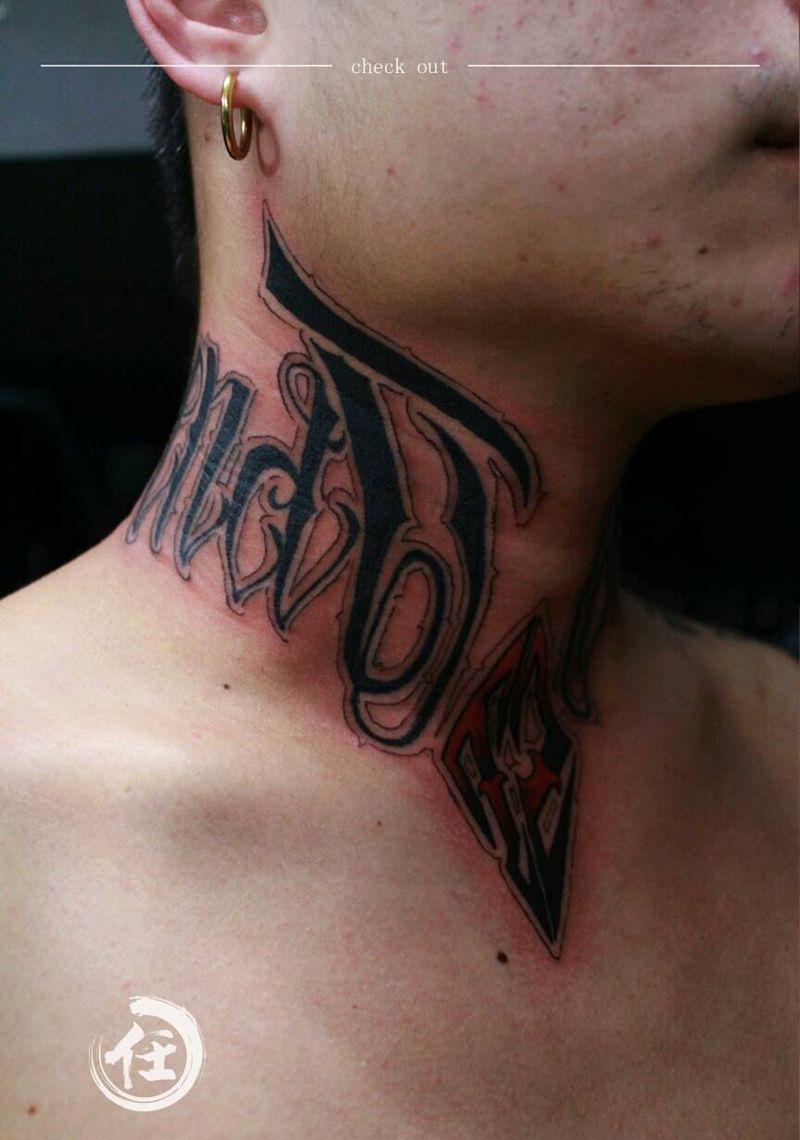 奇卡诺纹身图片_颈部欧美字符原创成品纹身图案