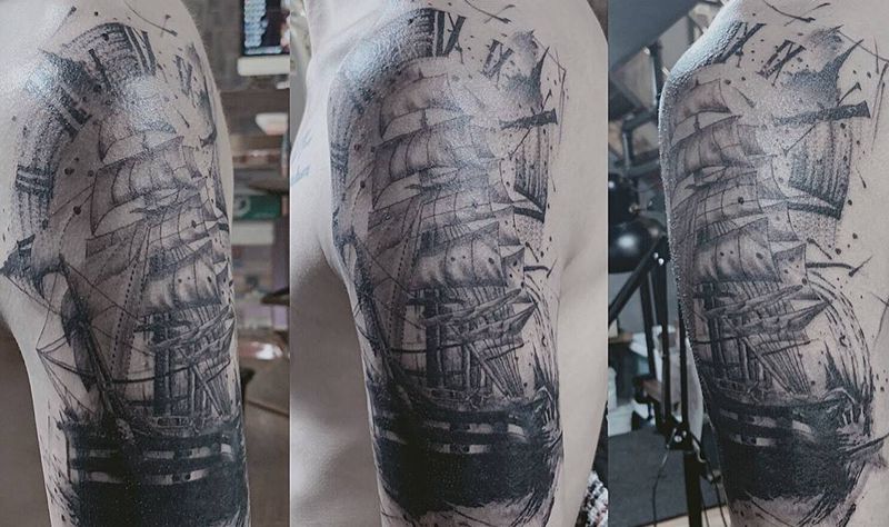 帆船遮盖纹身图片