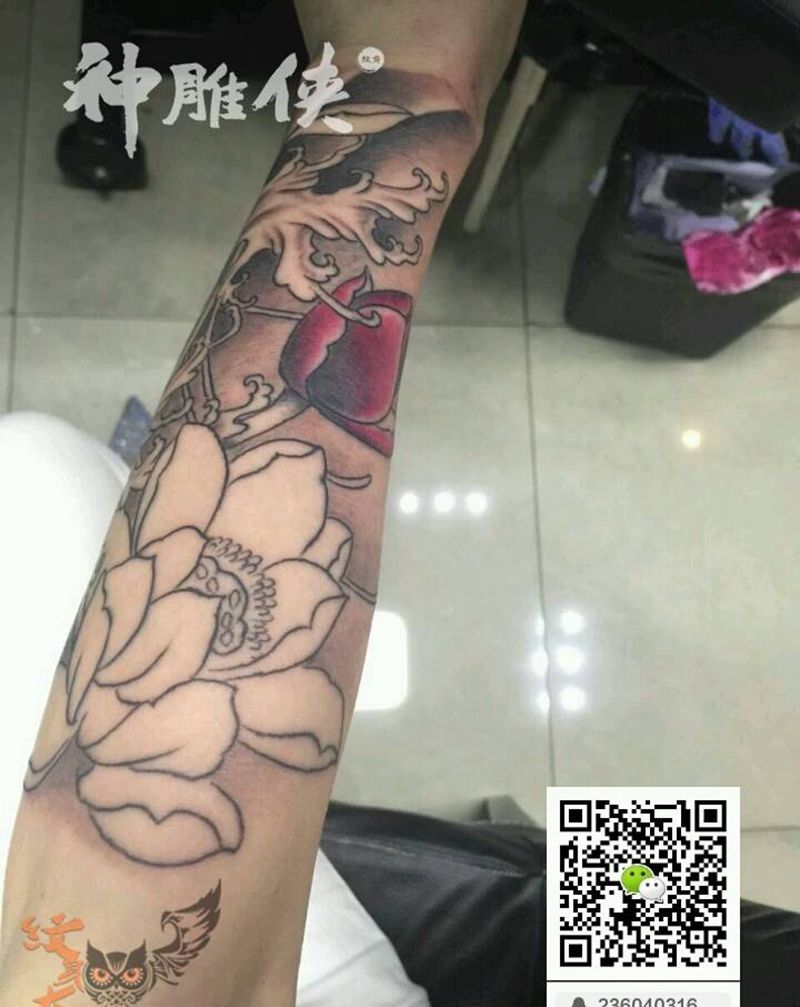 #小臂荷花纹身#纹身图片