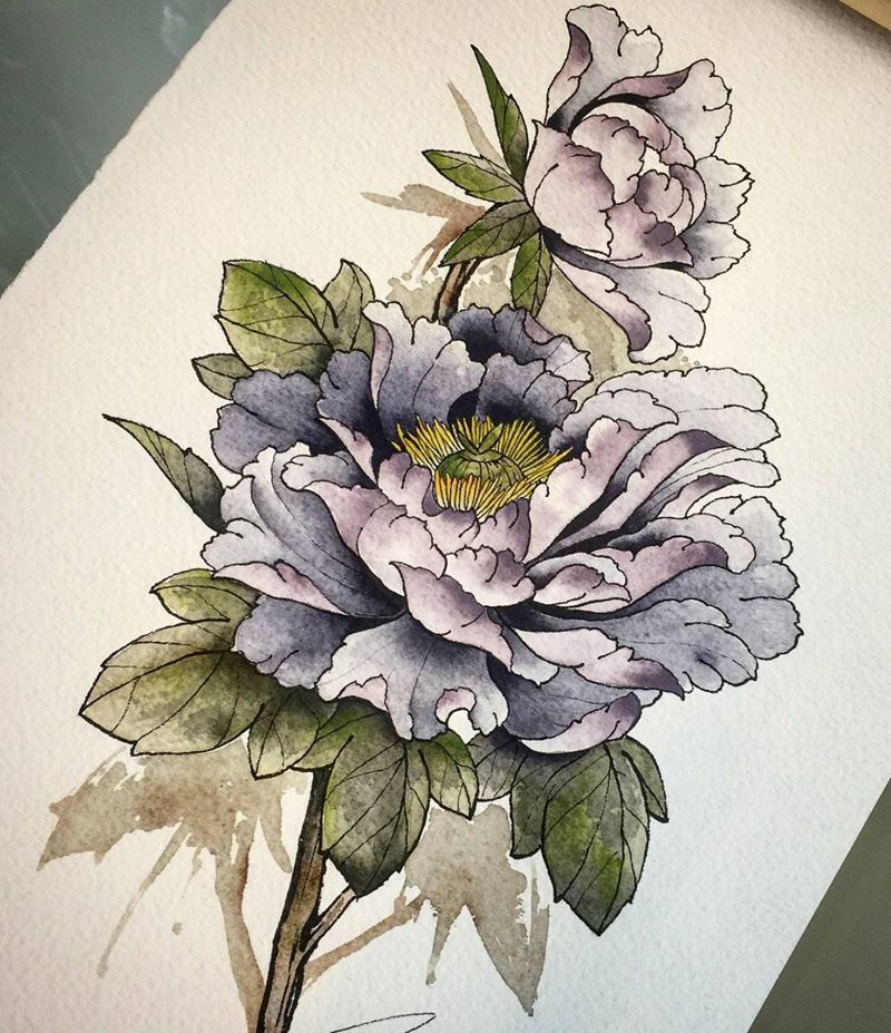 富貴牡丹纹身图片_成品手稿手臂手部国画传统原创設計植物女孩紋身纹身图案