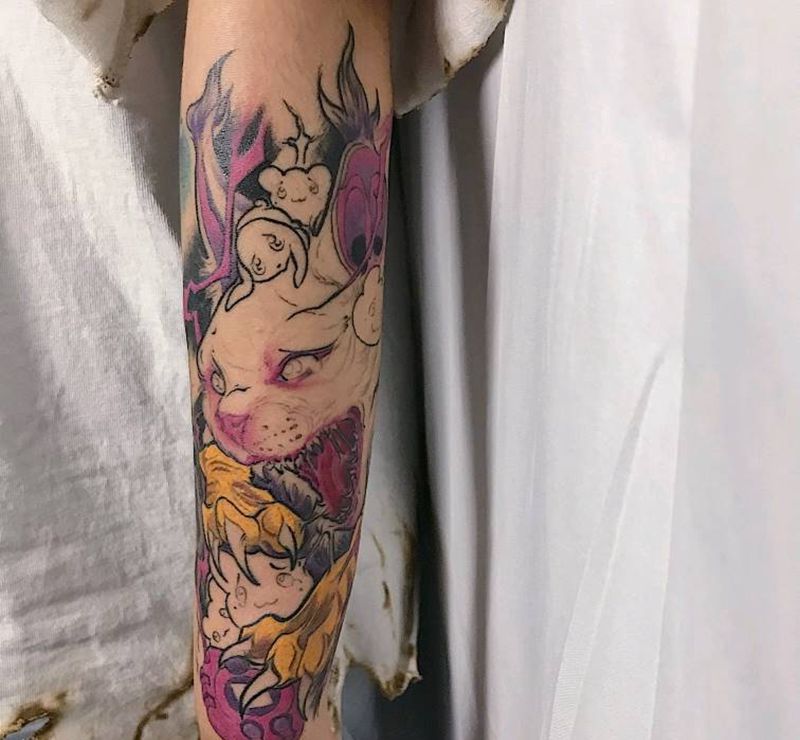 斯芬克斯纹身图片_手臂腿部New School水彩纹身图案