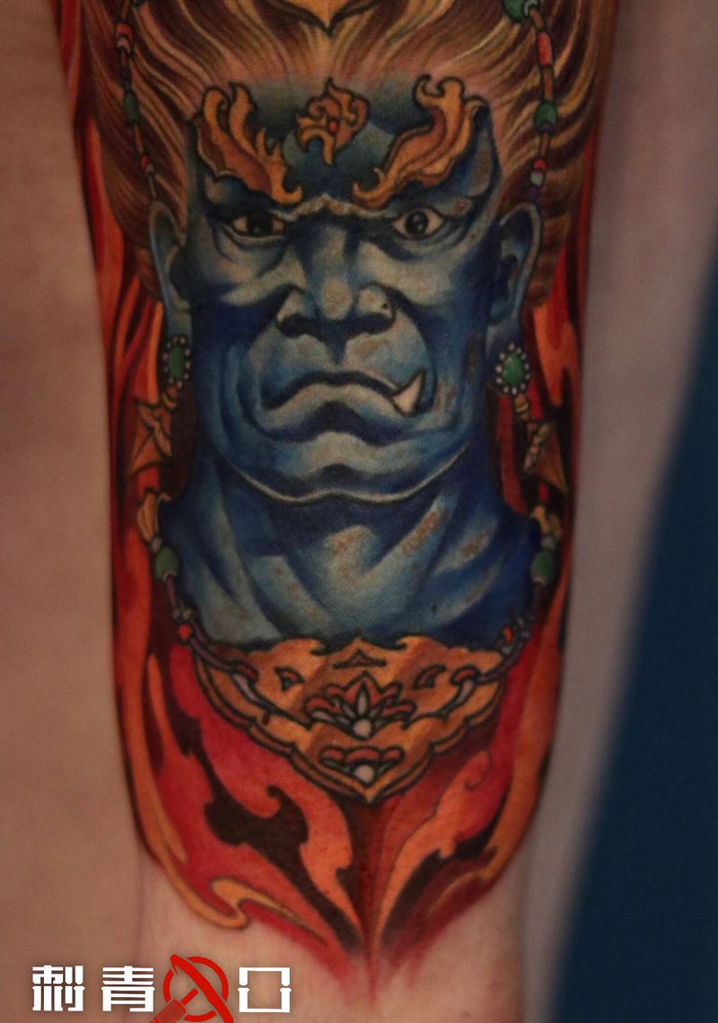 不动明王纹身图片_手臂新传统不动明王彩色新传统传统纹身图案