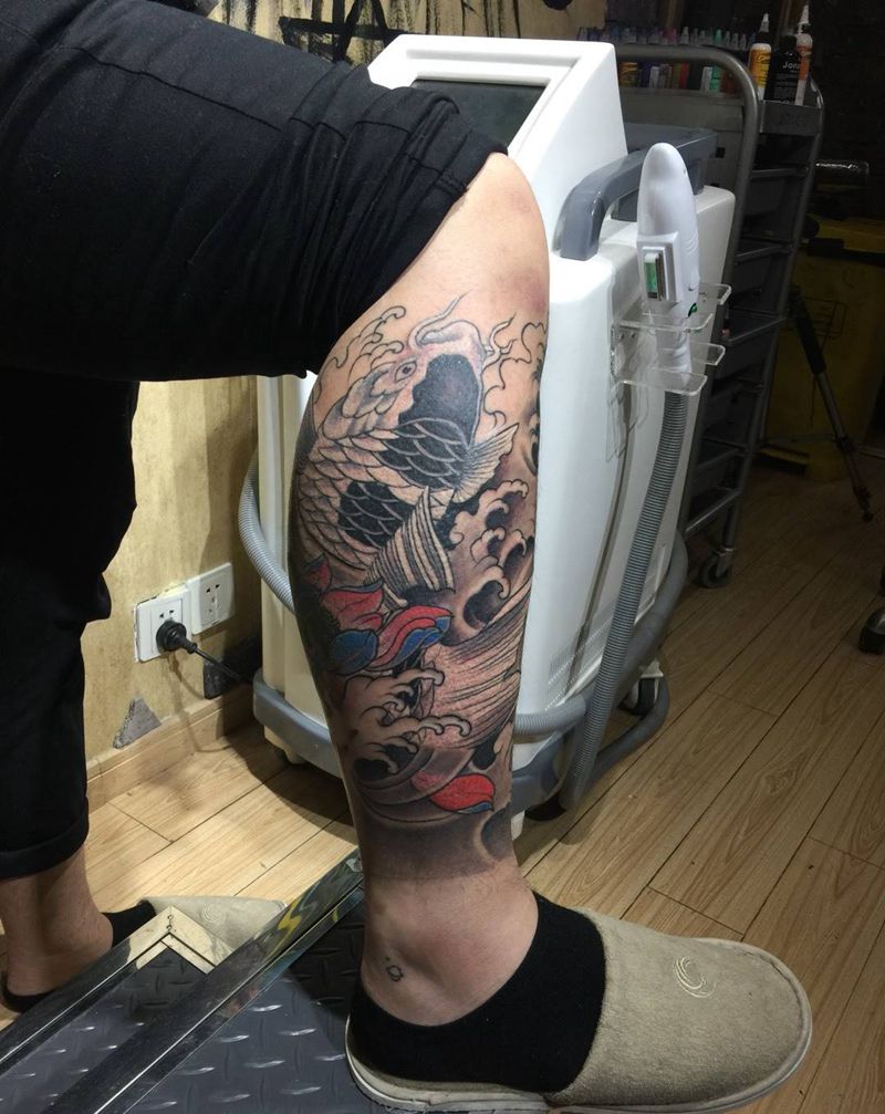 魔域纹身纹身图片_腿部传统动物纹身图案