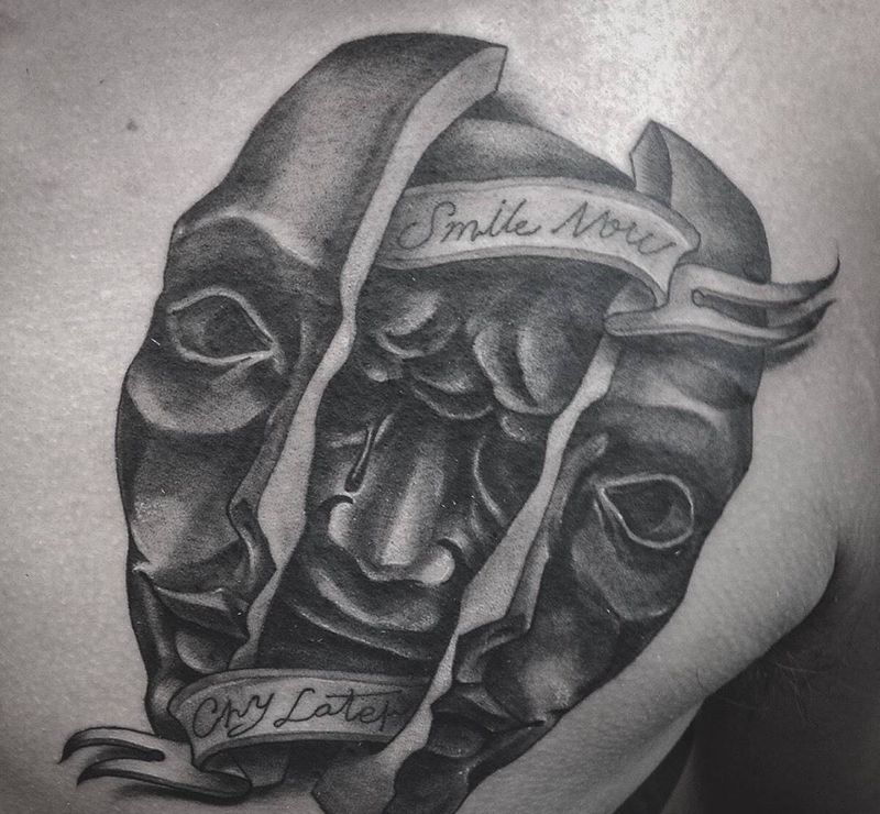 活在當下纹身图片_成品插画胸部欧美写实人物静物原创設計纹身图案